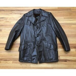 Startown Men's Coat Jacket Brown Leather Lined 42 Double Vintage 70s Retro